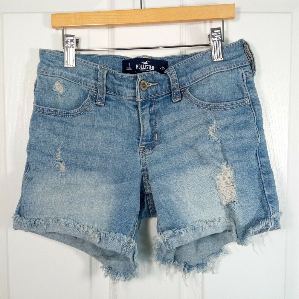 Hollister Low Rise Shorts Size 1 Distressed Cuffed Blue